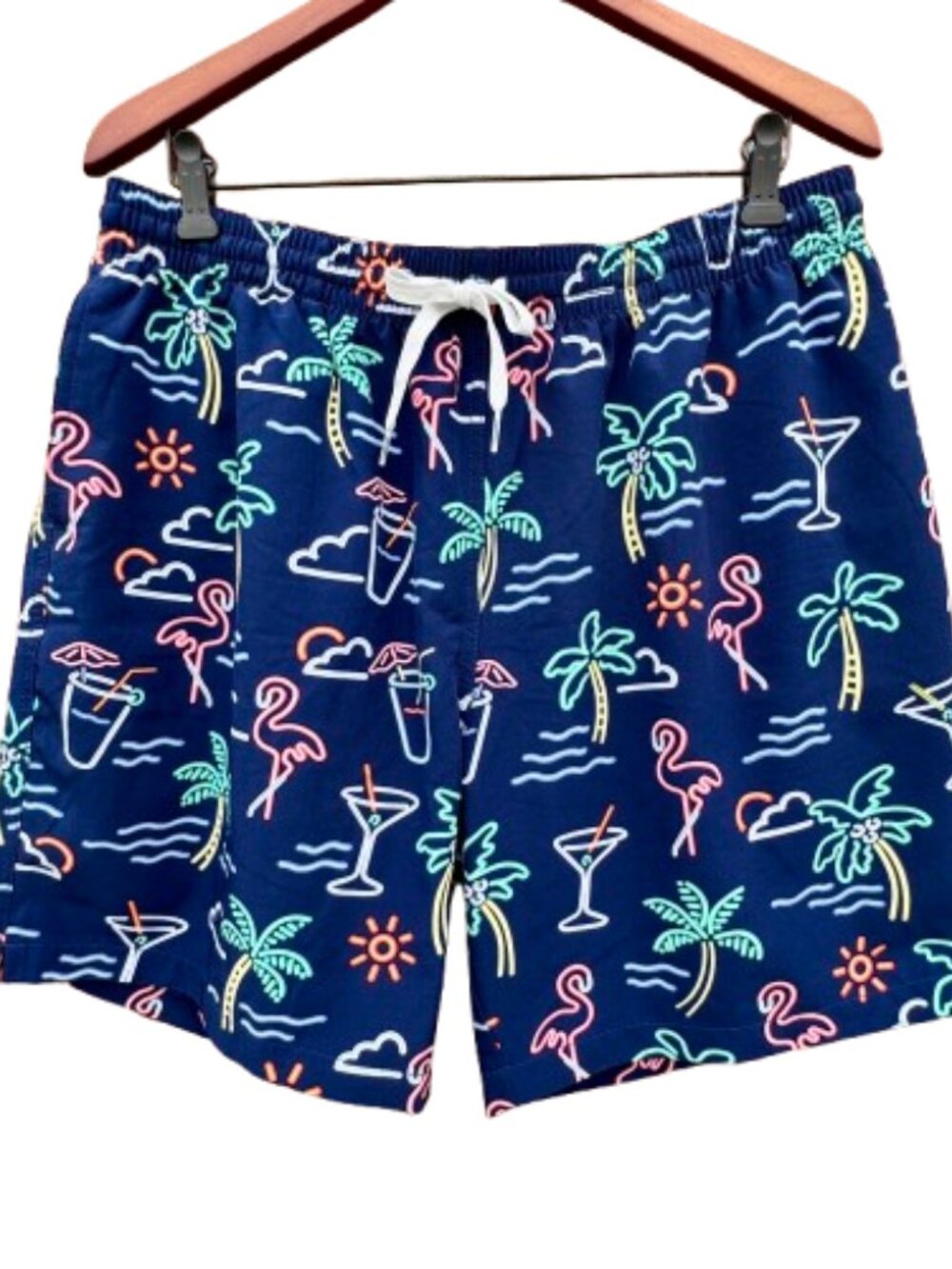 Chubbies The Neon Lights Swim Trunks Mens 2XL Navy Tropical Print 7" Inseam